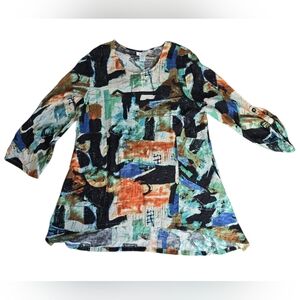 NWT Dorman Women's Size L Multicolor with Orange  Abstract Print Tunic Blouse